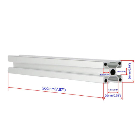 2020 Aluminum Extrusion Profile Four Hole Kit 200mm Long For DIY 3D Printer CNC Workbench Assembly Line Automation Equipment Aluminum Frame Set Four Pieces with dimensions.