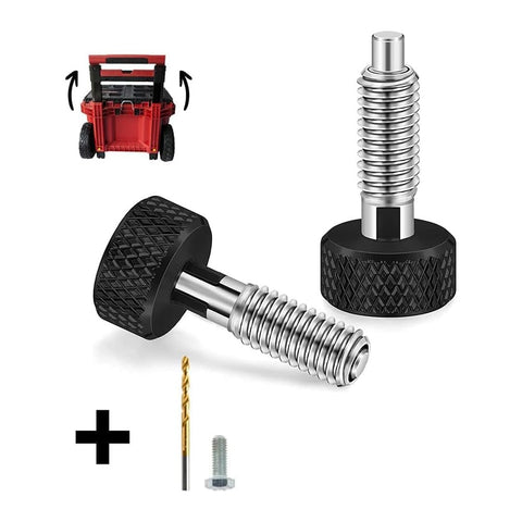 Packout Handle Release Pins Kit For Tool Boxes And Rolling Tool Chests with drill bit and bolt, stainless steel and black design