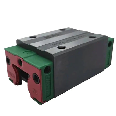 Rock Solid Metal Linear Motion Guide Slider CGH35HA carriage block with green and red components for CNC machines and 3D printers.