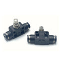 SCF Series One Eighth Inch In Line Pneumatic Air Flow Control Valve Union Speed Controller Pack Of Two For One Eighth Inch Tubing Durable PBT Plastic And Nickel Plated Copper Construction