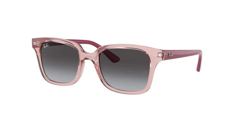 RJ9071S Kids Square Sunglasses for Narrow Faces, Transparent Pink Frame With Light Gray Gradient Lenses, angled side view
