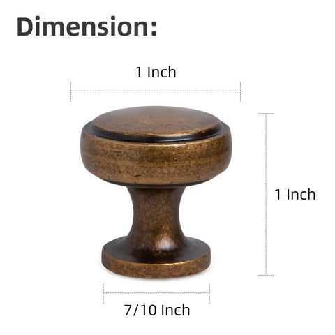 Round Knobs 1 Inch Solid Zinc Alloy Antique Brass Cabinet Handles, 4 Pack, vintage kitchen bath drawer pulls with dimensions