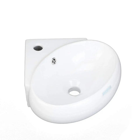 Corner Wall Mounted Bathroom Sink White 14.5 Inch With Overflow, Space Saving Basin for Small Baths, top view