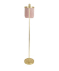 Pink Fringe Shade Floor Lamp In Gold Leaf Finish, Down Bridge Steel Lamp With Three Tier Fringe Shade, Classic Boudoir Style