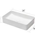 Rectangular Vessel Sink For Bathroom Dope White Ceramic Above Counter Vanity Basin 24 By 14 Inches With Modern European Inspired Style