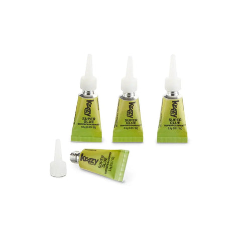 Grab And Go All Purpose Glue In Single Use Tubes With Storage Case 0.07 Oz Per Tube 4 Pack For Quick Fixes On Glass Metal Plastic Wood And Rubber At Home Or Office, showing four tubes and a storage case.