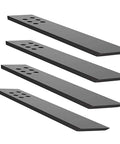 Angled top view of four black 3/8-in thick countertop support brackets, 12-in long, 2.5-in wide with screw holes