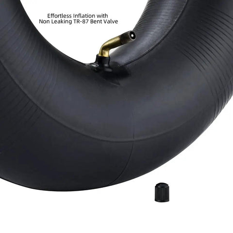 Close-up of 2-Pack Heavy-Duty Inner Tubes 4.80-8 And 4.00-8 with TR-87 bent valve stem and cap, ideal for wheelbarrows and carts.