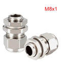 Built Tough M8 Cable Gland Metal Waterproof Connector For 2mm To 5mm Cables in metal with red "M8x1" text