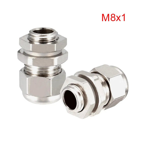 Built Tough M8 Cable Gland Metal Waterproof Connector For 2mm To 5mm Cables in metal with red "M8x1" text