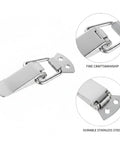 Stainless Steel Spring Latch With Quick Action Draw Catch For Toolboxes And Cases, highlighting craftsmanship and durability in closeups.