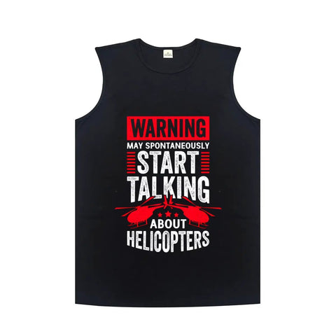 Men's Helicopter Pilot Mechanic Tank Top Hella Comfy Summer Sleeveless Muscle Tee Lightweight Cotton Undershirt with helicopter graphic.
