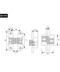 Technical drawing of 10 Pack Heavy Duty Zinc Alloy Door Hinges Invisible Concealed Hidden Pivot Brackets dimensions in mm.