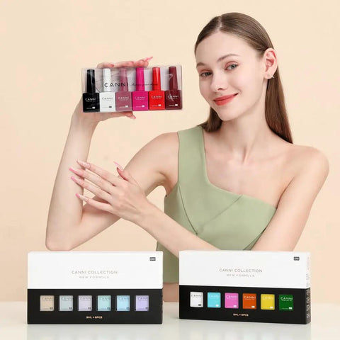 Woman showcasing Six Colors 9 Ml Hema Free Deep Cherry Red Burgundy Gel Nail Polish Set With Blood Wine Red Hues Ultra Rich Pigments