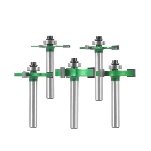 Green Z3 8mm Bearing Slot Router Bit With Three Carbide Teeth for Fast Cutting And Smooth Edging On Drawer Slides And Hardware Profiles, set of five.