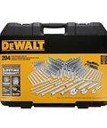 All In One 204 Piece Mechanics Tool Set With Quarter Inch, Three Eighths Inch, And Half Inch Drives, Deep And Shallow Sockets on case