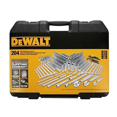 All In One 204 Piece Mechanics Tool Set With Quarter Inch, Three Eighths Inch, And Half Inch Drives, Deep And Shallow Sockets on case