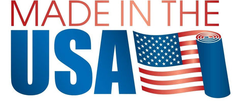 American flag-themed "Made in the USA" graphic with rolled-up design element.