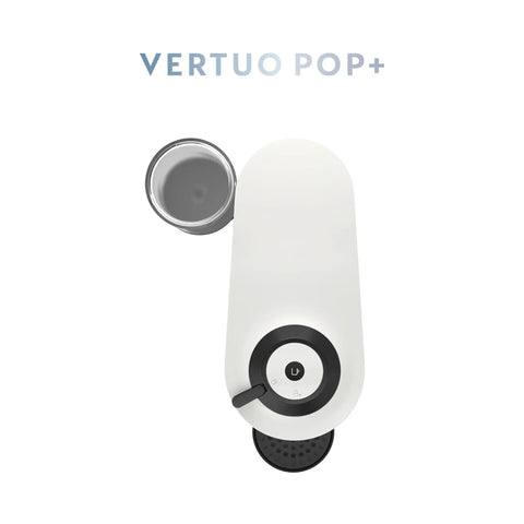 Top view of Vertuo Pop Plus Coffee And Espresso Maker From Breville In Coconut White Delivers Five Cup Sizes Including 5 8 And 12 Oz Coffees Plus Single Or Double Espressos Hot Or Iced For Quick Easy Home Barista Vibes And Cafe Quality At Home