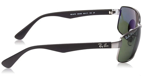Side view of rectangular sunglasses with gunmetal frame and green polarized lenses for all day comfort and everyday go to style