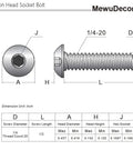 Straight Up Solid 1/4 20 X 1/2 Inch Button Head Socket Cap Screws Crafted From Premium 18-8 Stainless Steel diagram with dimensions.