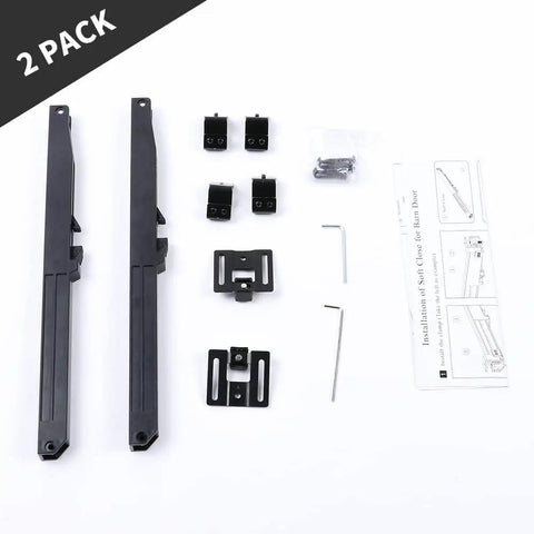 Top Shelf Sliding Barn Door Soft Close Mechanism With Premium Spring Buffer Damper Zero Hassle Setup Smooth Glide Rail Kit parts including 2 dampers.