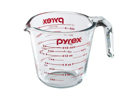 Prepware Glass Measuring Cup With Red Graphics, Clear, Non Porous Glass That Won't Stain Or Retain Odors, Microwave Safe, Oven Safe, And Dishwasher Safe, Great For Quick, Mess Free Kitchen Metrics, 4-cup