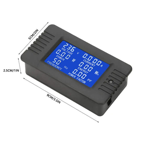 Hella Reliable Digital Voltmeter Ammeter Monitor With CT Sensor For Home Appliance Energy Tracking displaying voltage and current readings in blue.