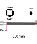 Hex socket driver tool from Land Rover Jaguar Camshaft Timing Tool Kit For 5.0L V8 And 3.0L Supercharged V6 Engines shown with dimensions.