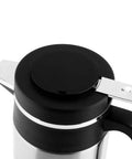 Road Ready Setup 1000 Milliliter Stainless Steel 12 Volt Car Kettle with black lid and stainless steel detail for tea brewing.