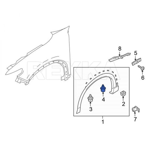 Diagram showing 10 Pack Fender Trim Wheel Opening Moulding Retainer Clips For Mazda KD51-51-W24 placement on vehicle wheel arch.