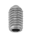 Close-up of a stainless steel M6 spring ball point grub screw with hex drive for heavy-duty fastening. 20 Piece M6 Stainless Steel Spring Ball Point Grub Screws Hex Drive Adjustable Wave Ball Plunger Stop Screw Built Darn Tough Rock Solid Heavy Hitter Fastening Hardware Kit.