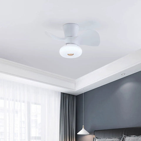 Ceiling Fan with Light 36W Built-in Illumination 6 Speed Settings Color, white finish with three blades, installed in modern room.