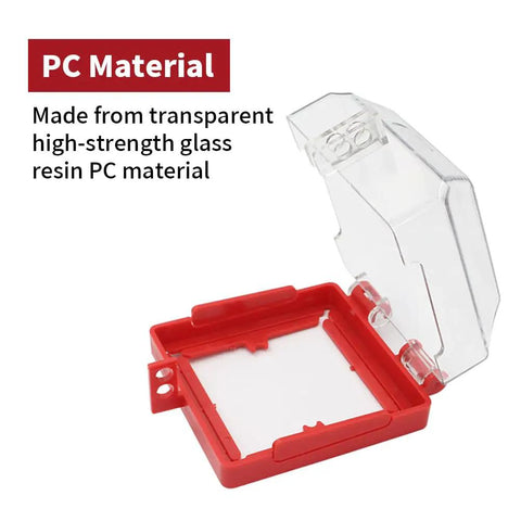 Two Pack Emergency Stop Push Button Lockout Cover Kit with transparent red heavy duty resin guard open view