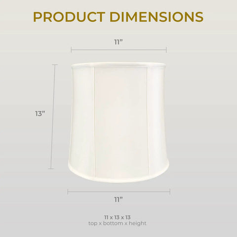 White Drum Lamp Shade 11x13x11 Inches Hand-Tailored Silk-Type Shantung With Premium Off-White Softback Lining dimensions display