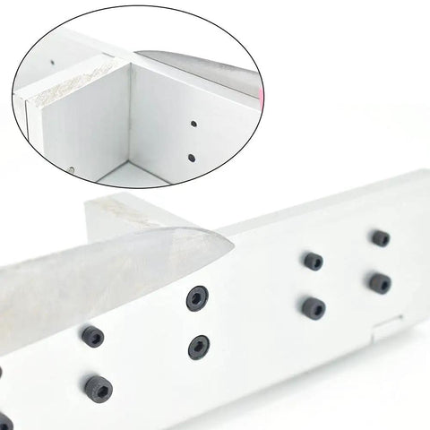 Beast Knife Sharpening Jig for Belt Grinder and Belt Sander, Adjustable 90 to 135 Degrees, rust-proof aluminum close-up view.