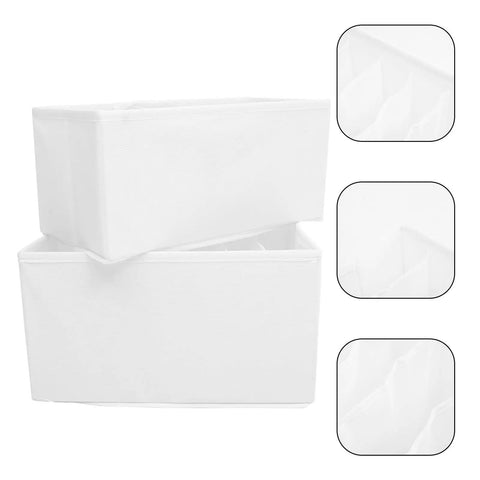 Slick Underwear Drawer Organizer With Divided Compartments For Bras Socks And Clothes To Keep Your Closet Neat And Legit A Versatile Large Capacity Storage Box. Two white fabric storage bins with compartments visible.