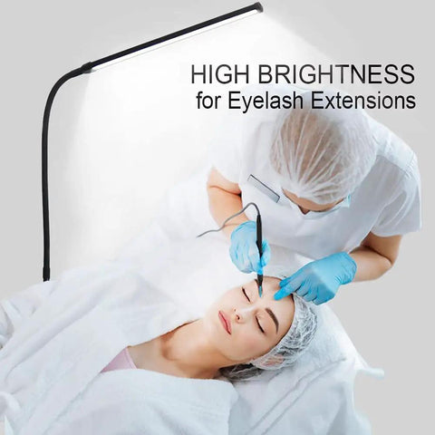 Bright LED Floor Lamp With Adjustable Gooseneck For Eyelash Extensions And Tattooing, salon-grade brightness setup in use