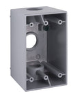 Weatherproof 1 Gang Deep Electrical Box With Three 3/4 Inch Threaded Outlets Gray Powder Coated Finish Built To Last For Outdoor Use And NEMA Compliant