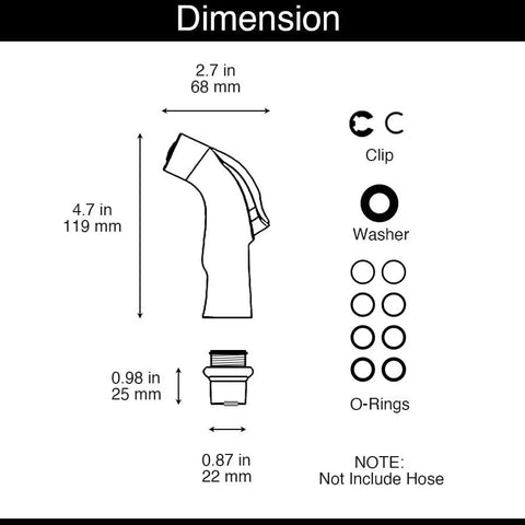 Dimension diagram of Universal Kitchen Sink Spray Attachment Pull Out Faucet Sprayer Head Brushed Nickel Finish with measurements.