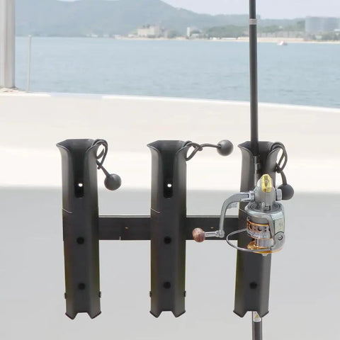 Three Tube Adjustable Fishing Rod Holder For Boats And Kayaks With Removable Pole Inserter And Self Adhesive Mount