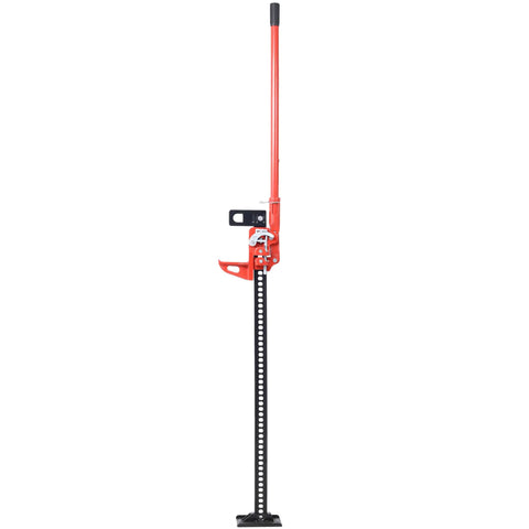 Beefy 7000 Lbs Ratcheting Farm Jack With 6 To 48 Inch Lift Range in red with long handle for heavy-duty use