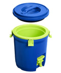 Hardcore Two Gallon Insulated Water Jug Featuring Double Wall Foam Build Keeps Your Daily Hydration Frosty Fresh On Any Campout Or Weekend Grind Session in blue and green with a secure lid.