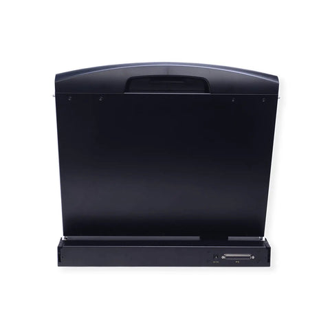 Built Tough 19 Inch KVM Console Featuring Crisp 16:9 TFT Display, smooth plug and play setup, rear view with connection ports.