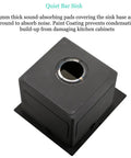 15 Inch Black Bar Sink Drop In For RV And Small Kitchen, 16 Gauge Stainless Steel Deep Single Bowl, sound-absorbing pads visible