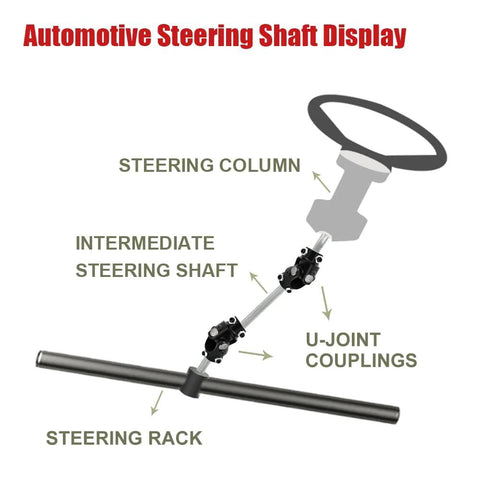 36-inch DD steering shaft diagram showing steering column, intermediate shaft, U-joint couplings, steering rack