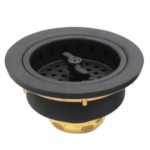 Go-To Wing Nut Kitchen Sink Basket Strainer And Waste Disposal Flange Combo Pack Large 3-1/2 Inch in matte black and brass finish