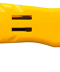 Concealed Blade Safety Knife With Protected Blade For Tape Slitting And Packaging Tasks 4mm Throat Delivers Continual Safe Blade Exposure And Easy One Hand Use For Shipping Warehousing And DIY Jobs, yellow plastic, side view