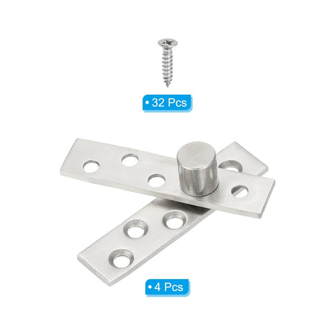 Hidden Door Pivot Hinges Four Pack 360 Degree Rotation With Eccentric Axis Up Down Shaft Hardware Small Size For Secret Doors And Bookcases Silver Tone PATIKIL, showing stainless steel hinges and screws.