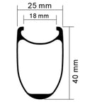 Diagram of Beefy 40mm Disc Brake Road Bike Wheelset 25mm 700c U Shape Clincher Tubeless Rim showing 25mm width and 40mm depth